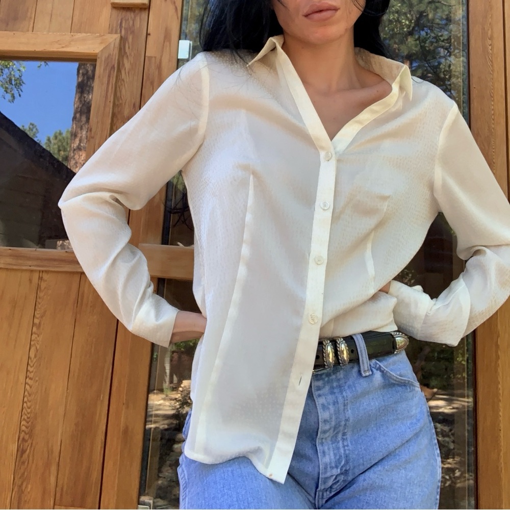 White Cream Button-Up Silky Blouse
